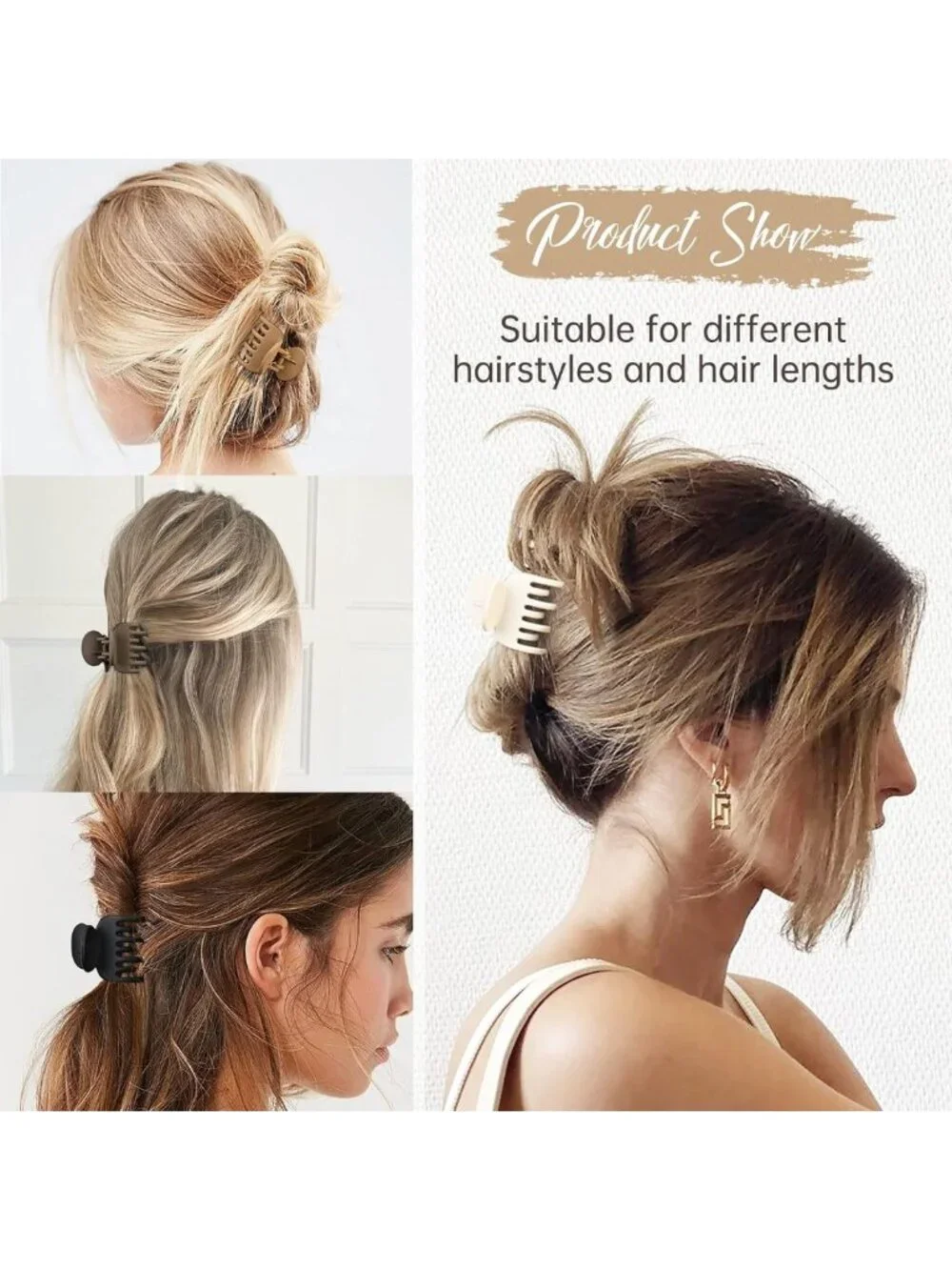 Double Row Teeth Claw Clips for Thin Hair - 4 Pack Matte Non-Slip Short Hair